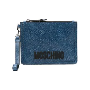 MOSCHINO Logo-lettering Denim Clutch Bag