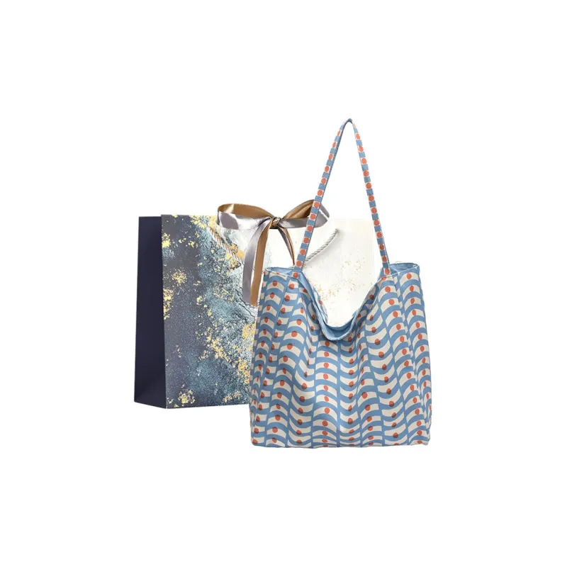 Iman's House Fabric Tote Bag, Shopping Bag, Shoulder Bag Women's Blue/Yellow/Pink-0