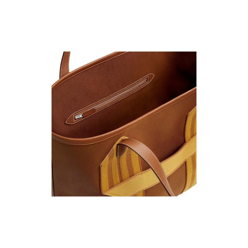 HERMES Pursangle Canvas Bag, Tote Bag, Shopping Bag, Handbag Men's Light Purple & Gold & Caramel & Amber-3
