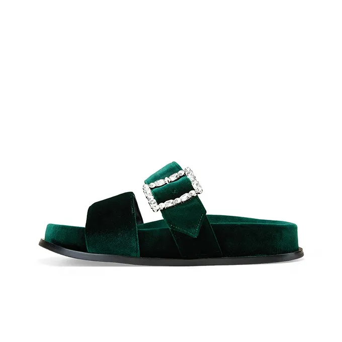 D FUSE SCANDINAVIA Rubber Sole Rhinestone Fuzzy Slip Resistant Slide Slippers Women's-0