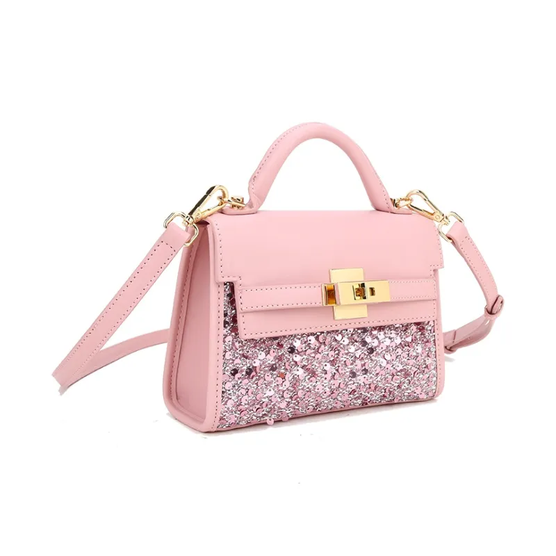 JANITINO PU One Shoulder Handbag Women's Pearl Sequin Pink-1