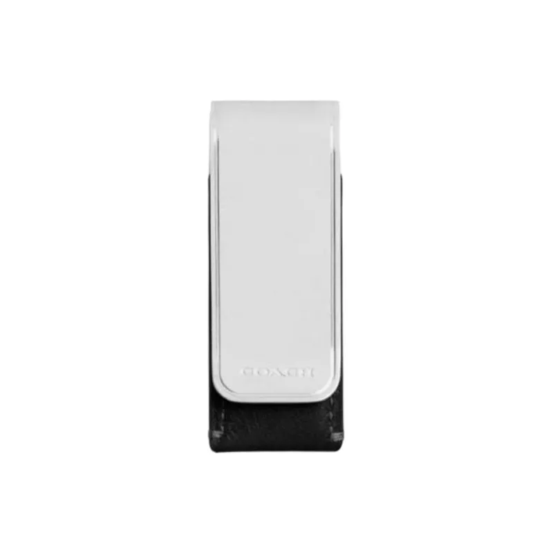 COACH Money Clip Natural Grain Leather Wallet Mini Men's White & Black-0