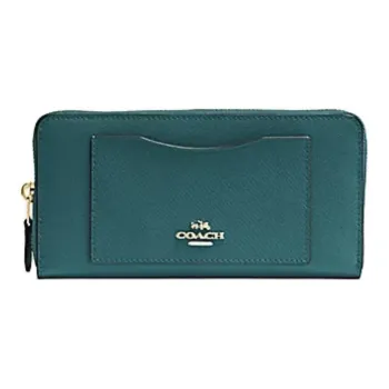 COACH Accordion Zip Wallet Leather Wallet Trumpets Women's Deep Turquoise