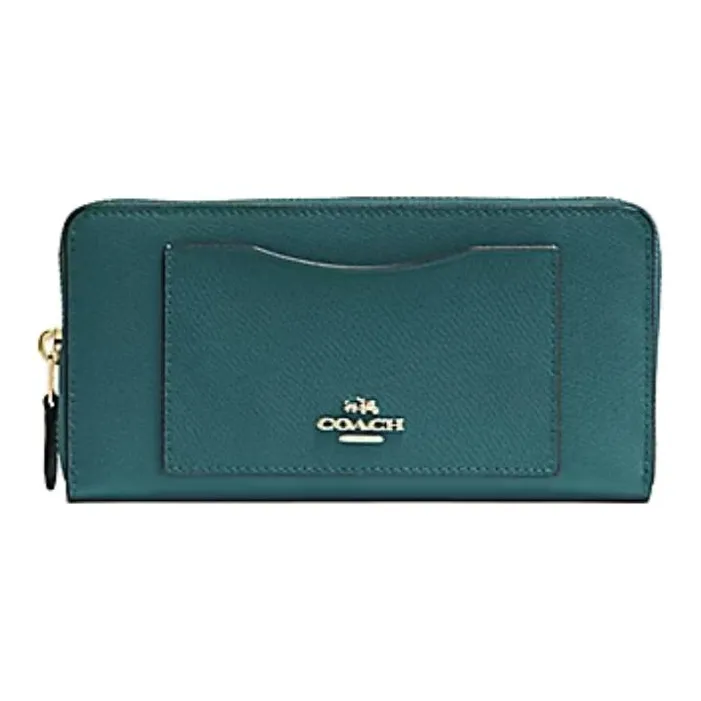 COACH Accordion Zip Wallet Leather Wallet Trumpets Women's Deep Turquoise-0