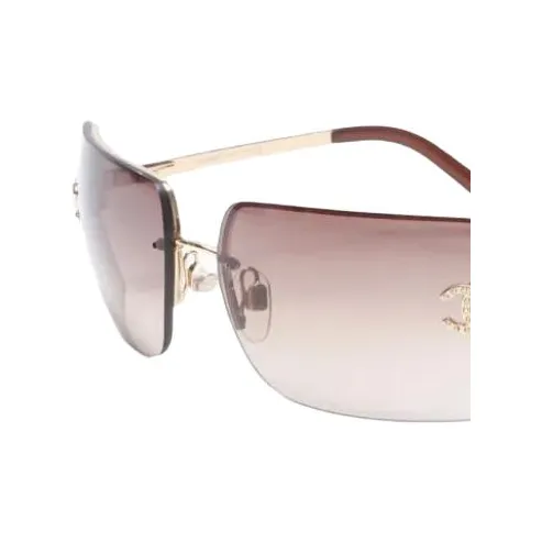 CHANEL Steel Rectangular Sunglasses Women's Gold-2