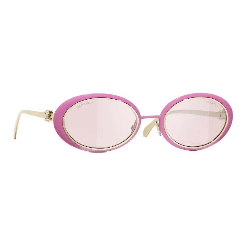 CHANEL Metal Oval Sunglasses Unisex Pink-1