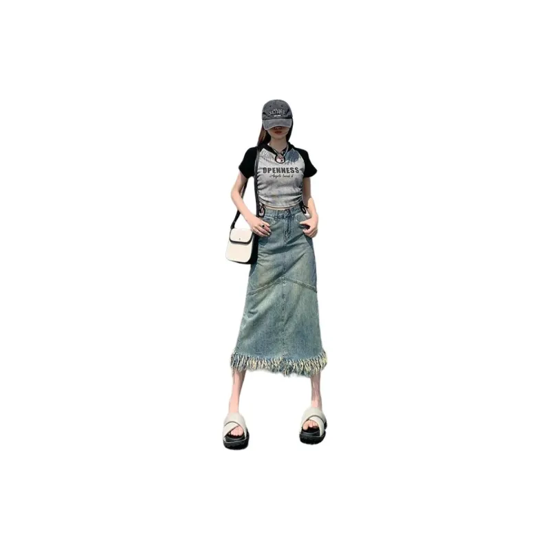 YINLEI Denim Long Skirt Women's-0