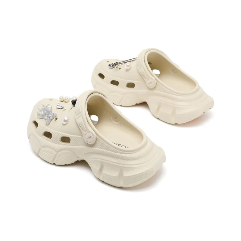 JOSINY Summer Petite Platform Height Increasing 5.8cm Trendy Fashion Lazy Outerwear Slip on Clogs Women's Ecru-1