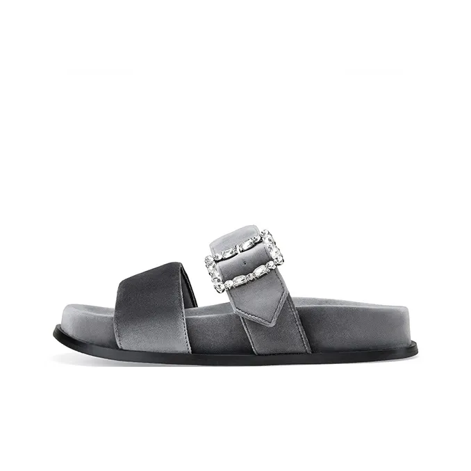 D FUSE SCANDINAVIA Rubber Sole Rhinestone Fuzzy Slip Resistant Slide Slippers Women's-5