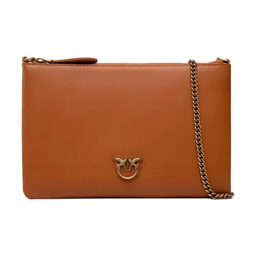 PINKO SIMPLY Cow Leather Clutches Crossbody Bag Shoulder Bag Women's Brown