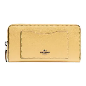 COACH Accordion Zip Wallet Cross Grain Leather Wallet Trumpets Women's Sunflower Yellow