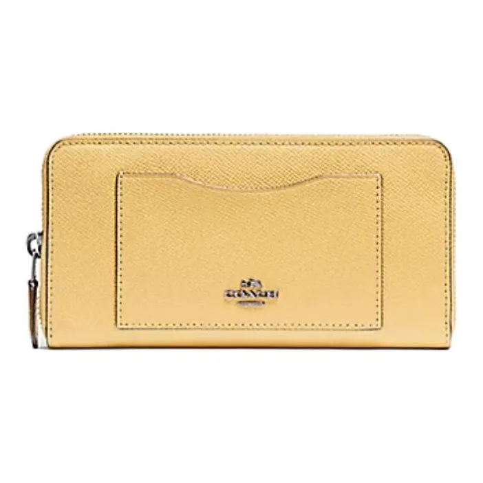 COACH Accordion Zip Wallet Cross Grain Leather Wallet Trumpets Women's Sunflower Yellow-0