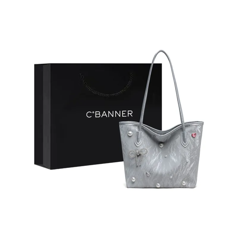 C°BANNER Synthetic Leather Shoulder Bag Medium Size Women's Ecru/Silver-4