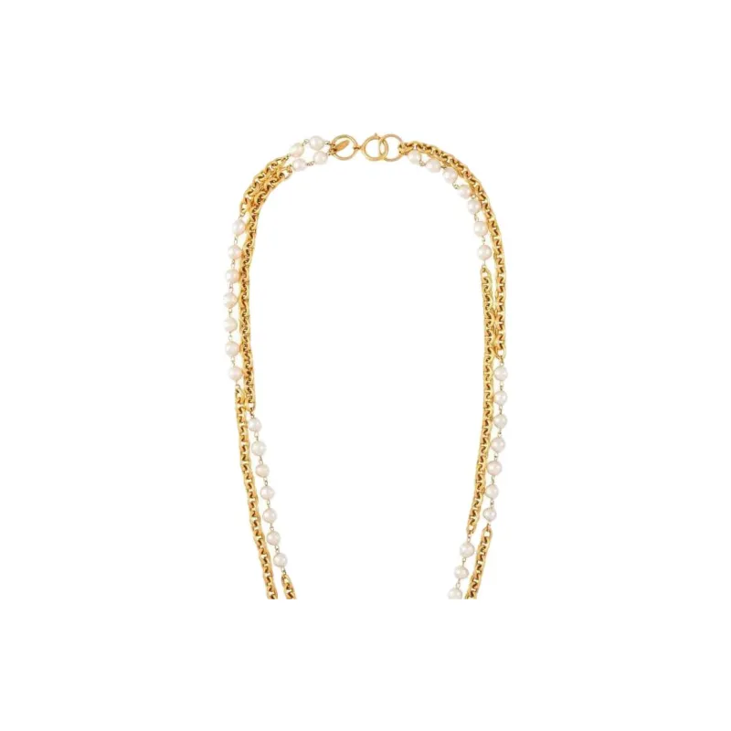 CHANEL 1985 Pearl embellished Double chain Necklace-1