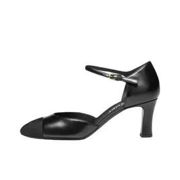 CHANEL 25P Spring Summer Chunky Heel High Heels 7cm Women's Black