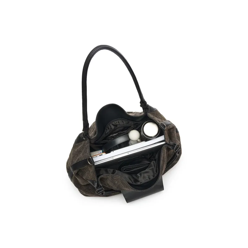 Yawei Kuroda Canvas Ri Lock Shoulder Bag Tubas Unisex Brown Green-6