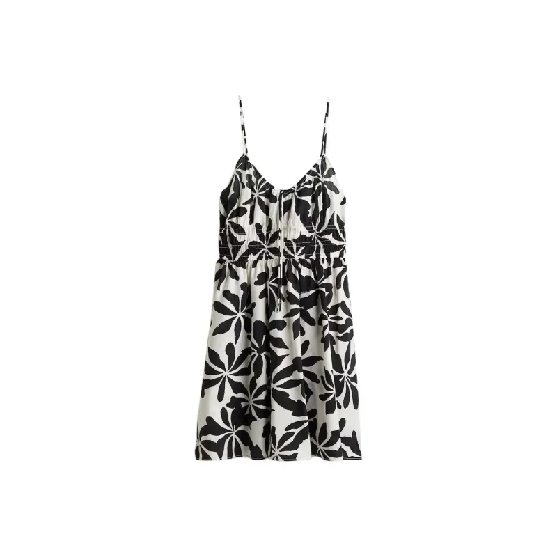 H&M Slip Dresses Women's White/Black Floral Pattern-0