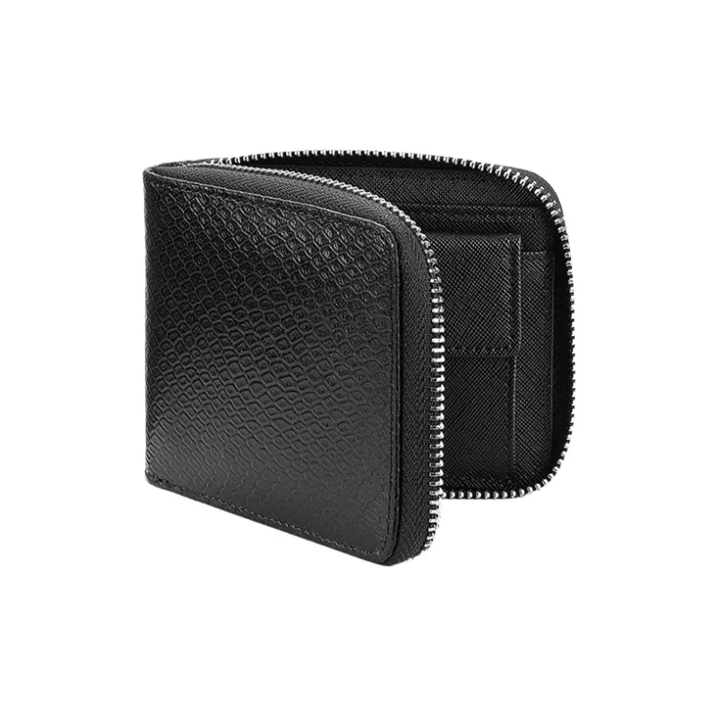 Yalu Polyester With Top Grain Cow Leather Wallet Unisex Black/Coffee/Light Brown-0