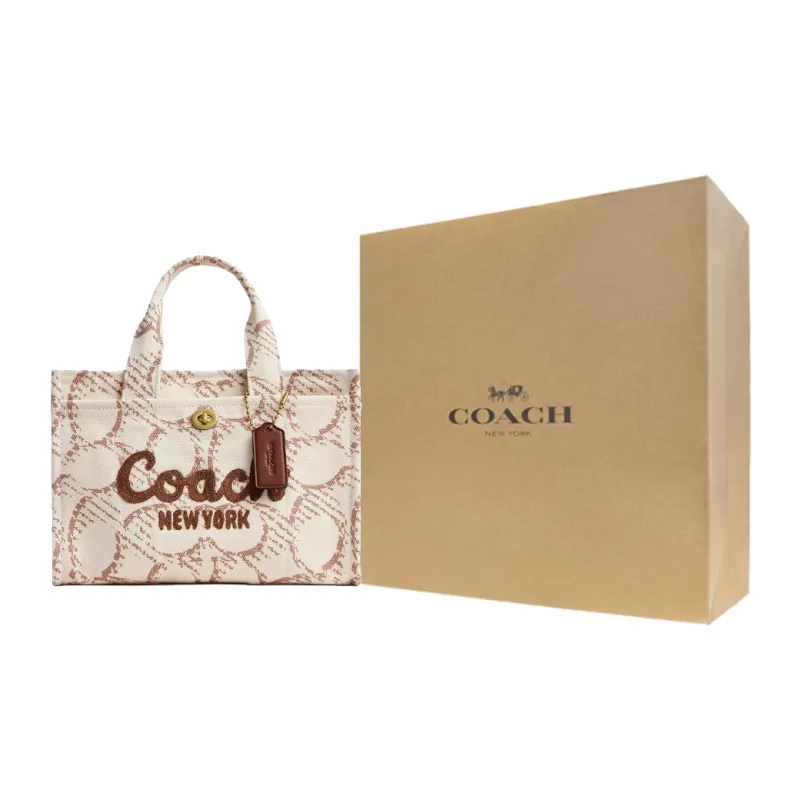 COACH Canvas Tote Bag, Shopping Bag, Handbag Women's Brass & Natural-7