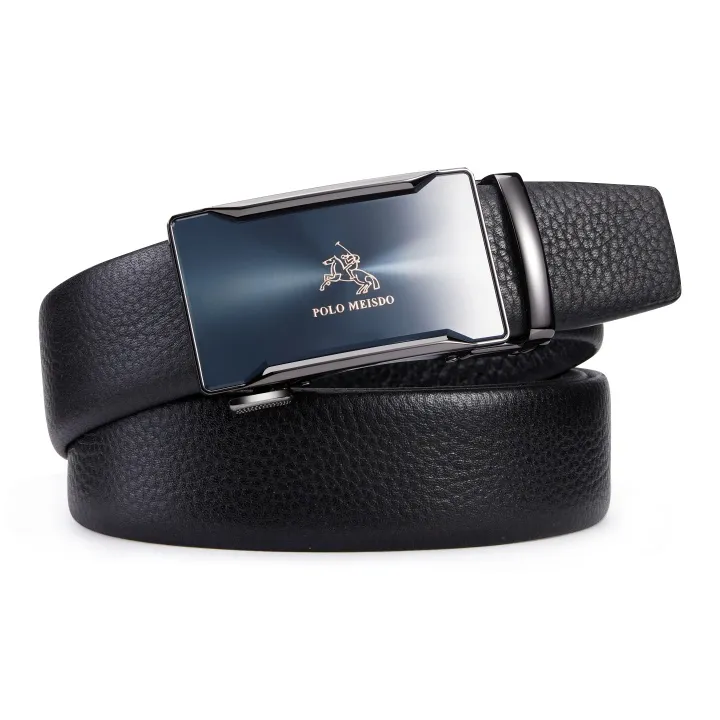 POLOMEISDO Top Grain Cow Leather Shiny Automatic Buckle Belt Leather Belts Men's Width 3.5cm-2