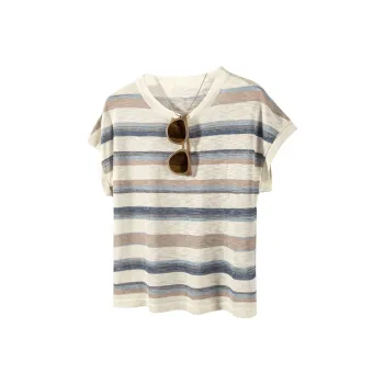 TOUCH Knitwear Women's Apricot Base With Blue Stripes