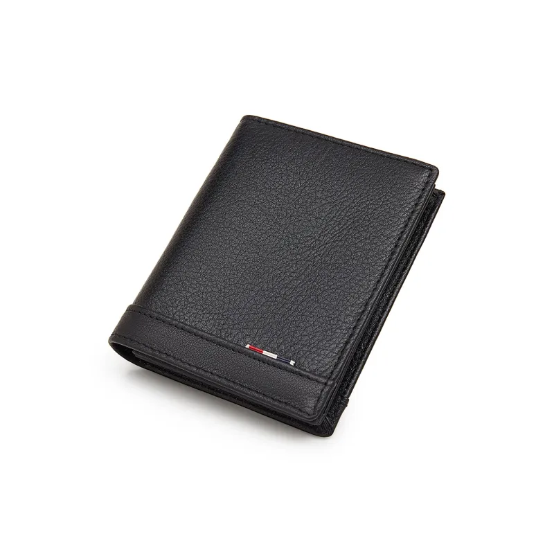 Old Man's Head Top Grain Cow Leather Wallet Men's Black-2