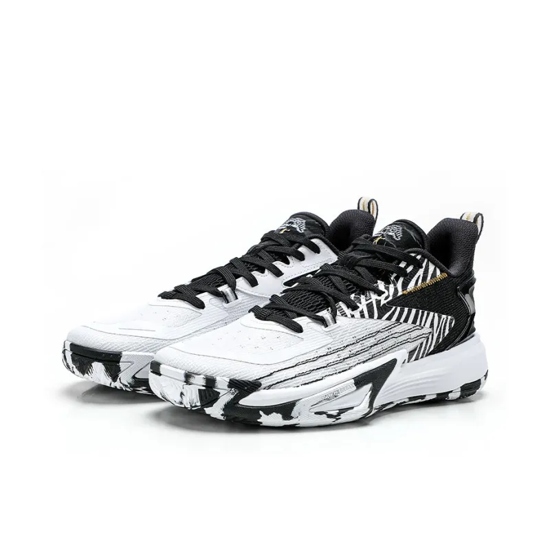 QIAODAN Anti Slip Wear Resistant Low Top Basketball Shoes Men's White Black-2