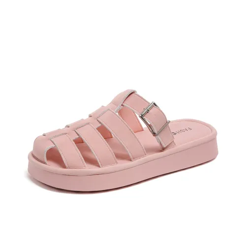 AJPAP Rubber Sole Cut Out Woven Closed Toe Slippers Women's