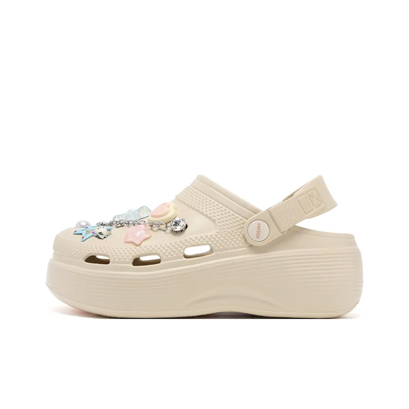 JOSINY Summer Petite Platform Height Increasing 5.4cm Outerwear Trendy Fashion Lazy Slip on Clogs Women's Sand Apricot-0