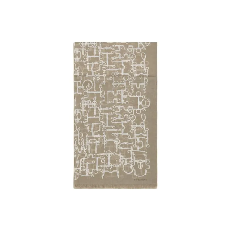 HERMES 100% 100% Cotton Knit Scarves Men's Gray Trelleborg-0