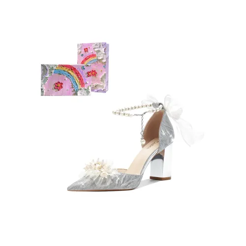 Crelinkxlat Chunky Heel High Heels Women's Silver
