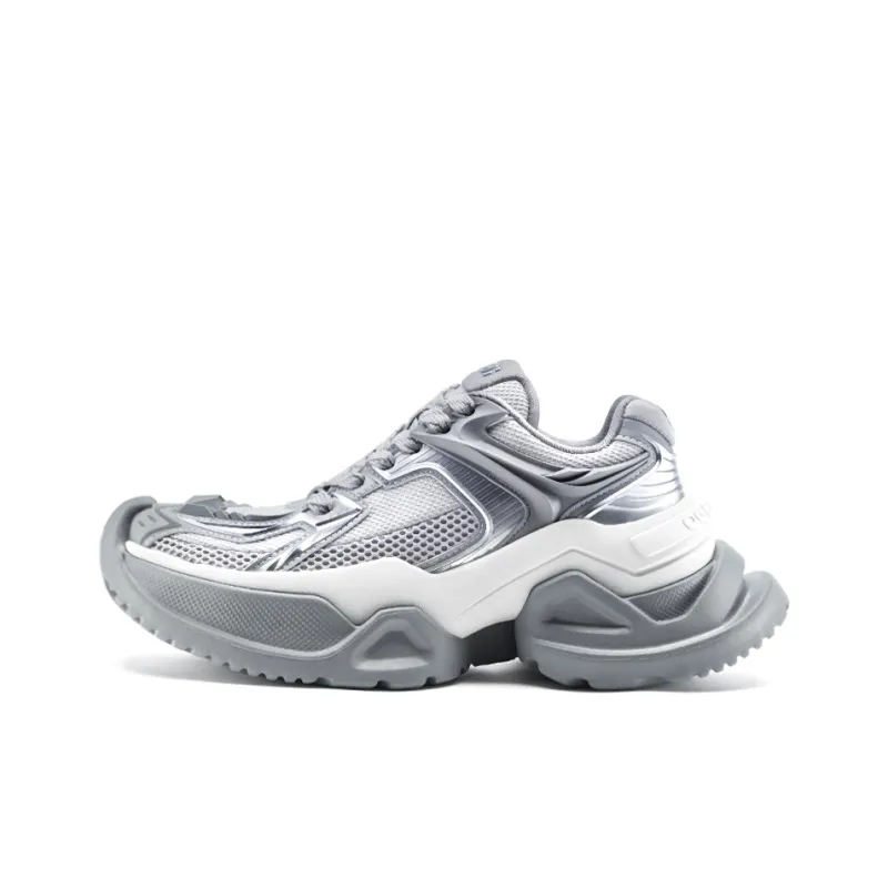 OGR Cushioning, Abrasion Resistant, Impact Resistant, Height Increasing Low Top Chunky Sneakers Unisex Gray Silver-0