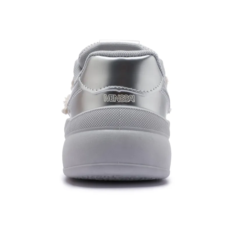 Mengsai Height Increasing Low Top Chunky Sneakers Unisex Silver-4