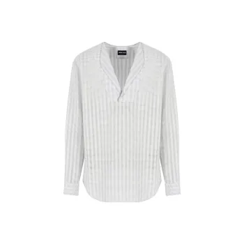 GIORGIO ARMANI Striped Cotton And Silk Polo Shirt