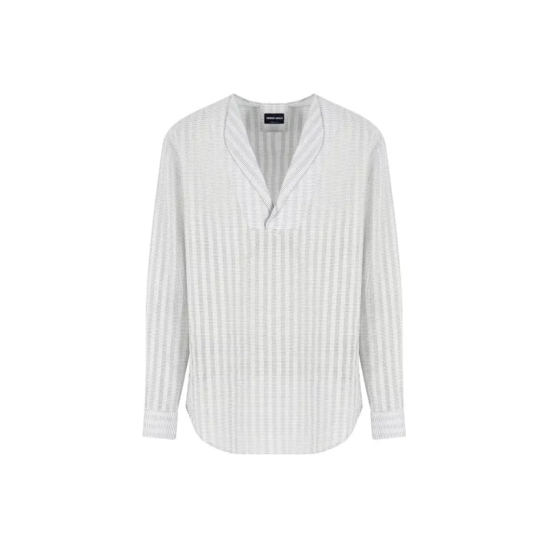 GIORGIO ARMANI Striped Cotton And Silk Polo Shirt-0