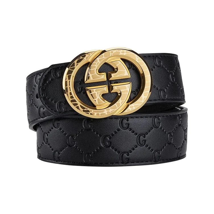 Cheekkiss Top Grain Cow Leather Steel Buckle Embossed Crocodile Pattern Leather Belts Men's 3.8cm-6