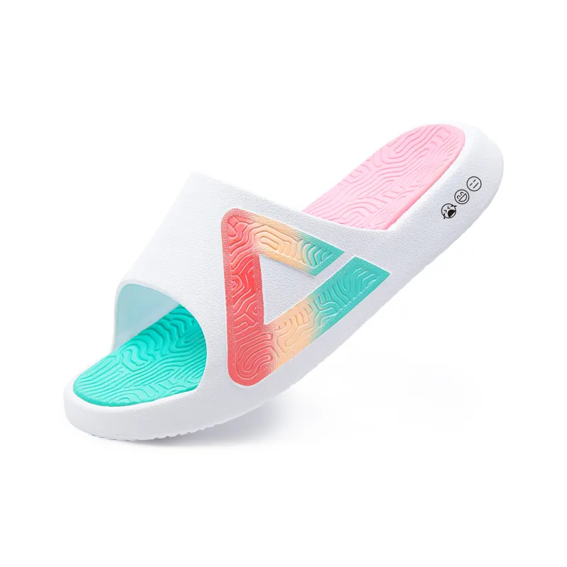 PEAK Tai Ji1.0 Quiet Slip Resistant Abrasion Resistant Slide Slippers Unisex White Gouache Green-2