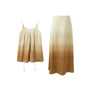 3COLOUR Casual Suits Women's Clothing Sets Khaki Camisole+Skirt