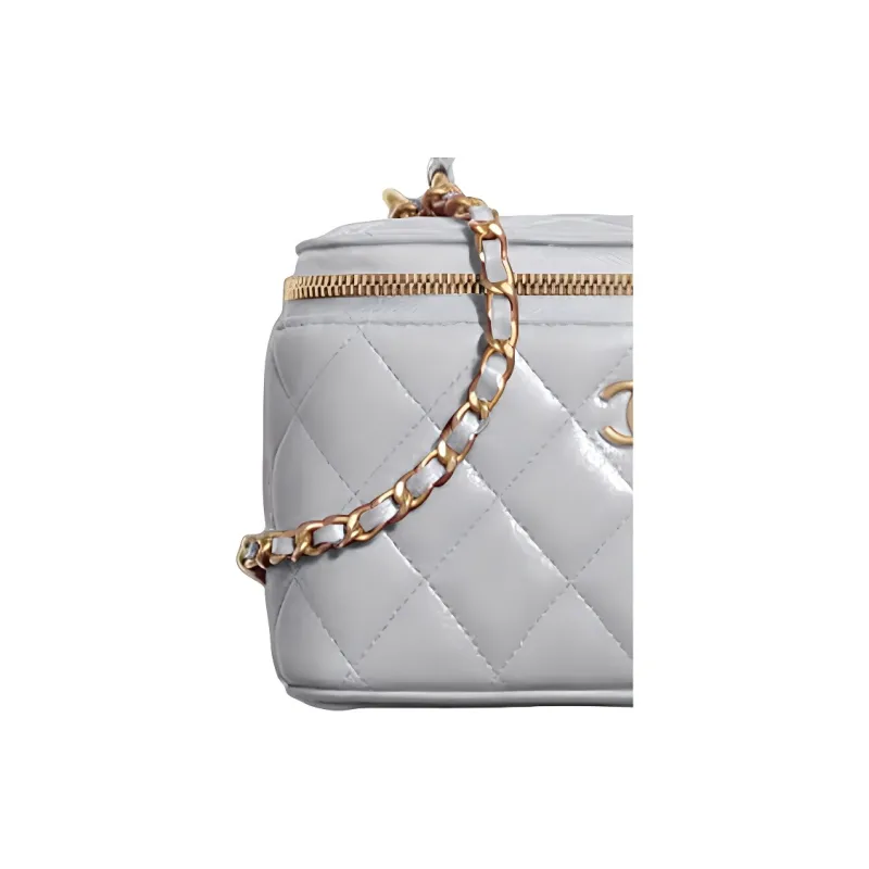 CHANEL Sheepskin Toiletry Bag, Cell Phone Pouch, Shoulder Bag, Crossbody Bag Women's Gray-1