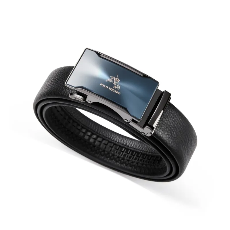 POLOMEISDO Top Grain Cow Leather Shiny Automatic Buckle Belt Leather Belts Men's Width 3.5cm-1