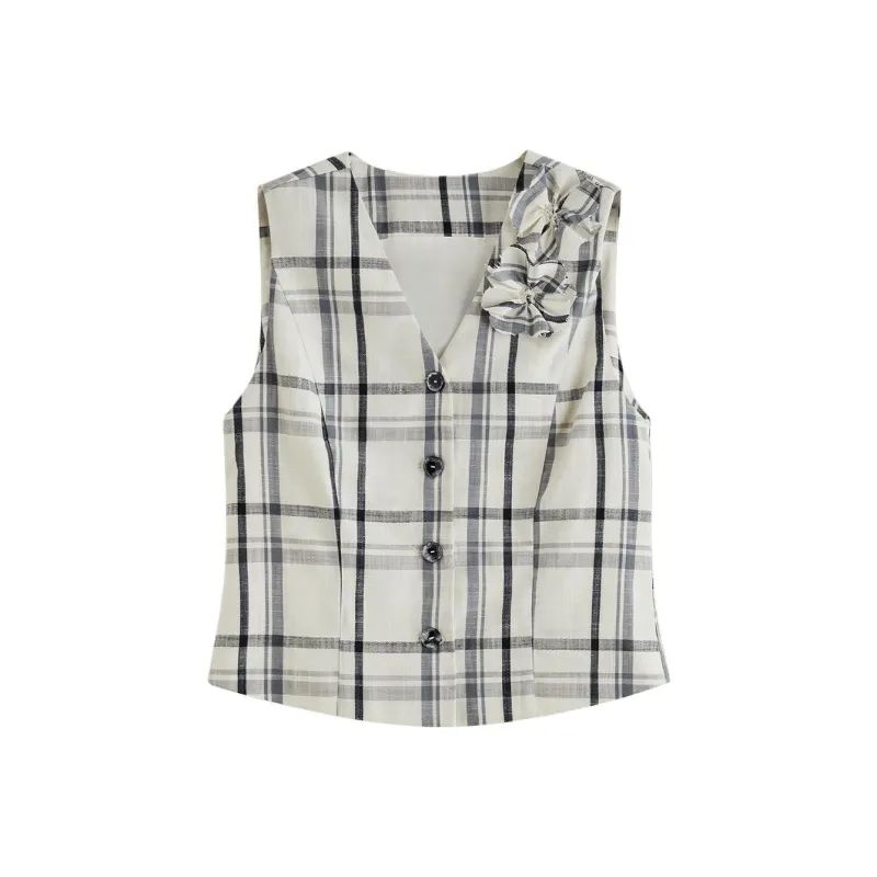 FANSILANEN Shirts Women's Beige Gray Plaid-0