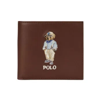 Polo Ralph Lauren Brand Logo Embossed Double Fold Wallet Unisex Brown