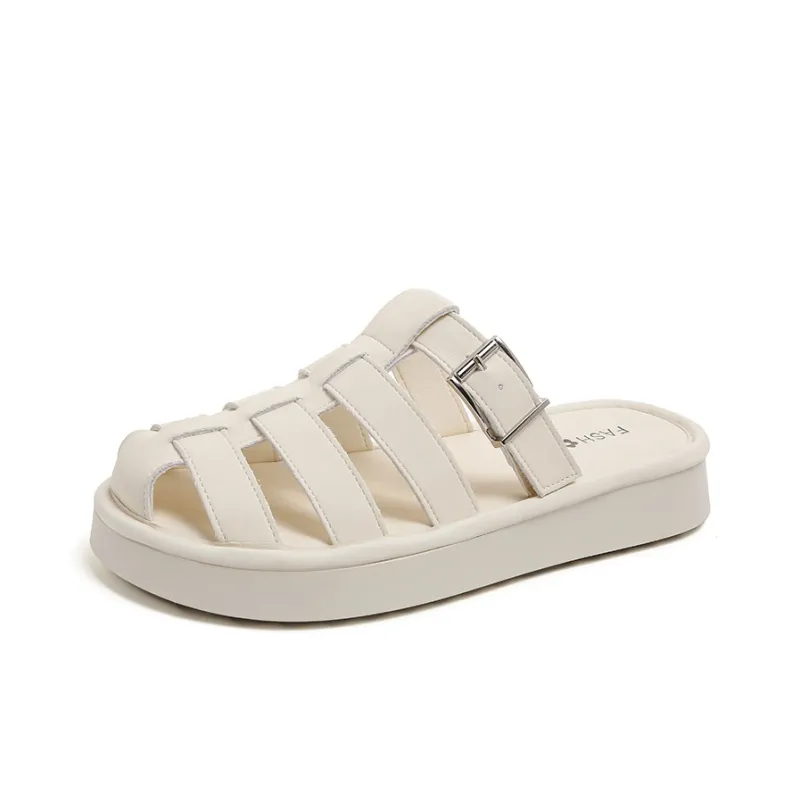 AJPAP Rubber Sole Cut Out Woven Closed Toe Slippers Women's-6