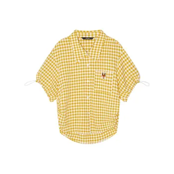 ELF SACK Shirts Women's Pastoral Yellow White Plaid