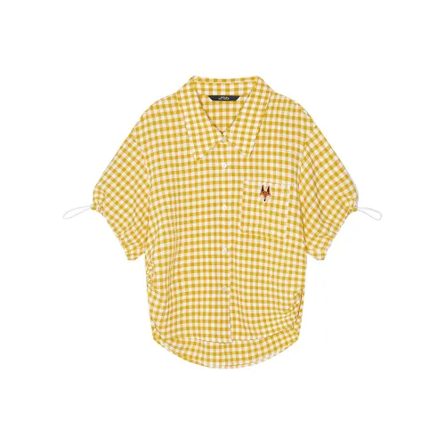ELF SACK Shirts Women's Pastoral Yellow White Plaid