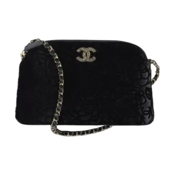 CHANEL Velour Shoulder Bag Women's Black