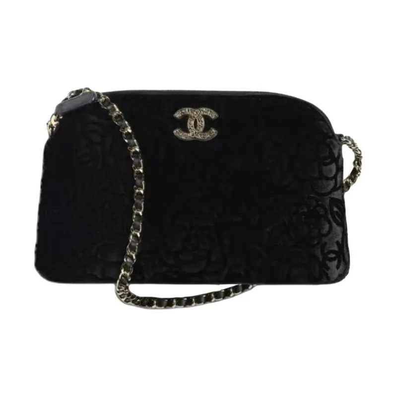 CHANEL Velour Shoulder Bag Regular Women's Black-0