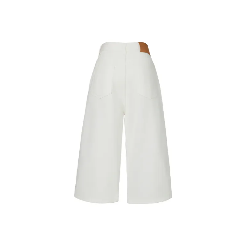 Wen Shan Denim Shorts Women's White Capri Pants-1