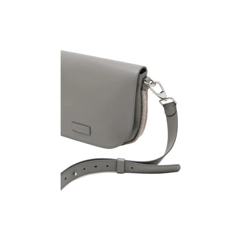 AMANI Napa Calf Leather Shoulder Bag, Crossbody Bag Medium Size Unisex Gray-3