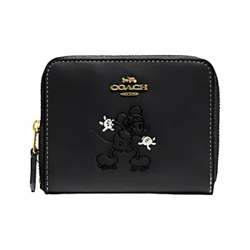COACH Disney Collaboration Zip Around Calfskin Coin Purse Mini Unisex Black